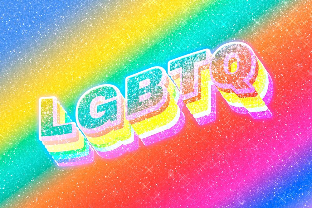 LGBTQ word 3d effect typeface rainbow gradient