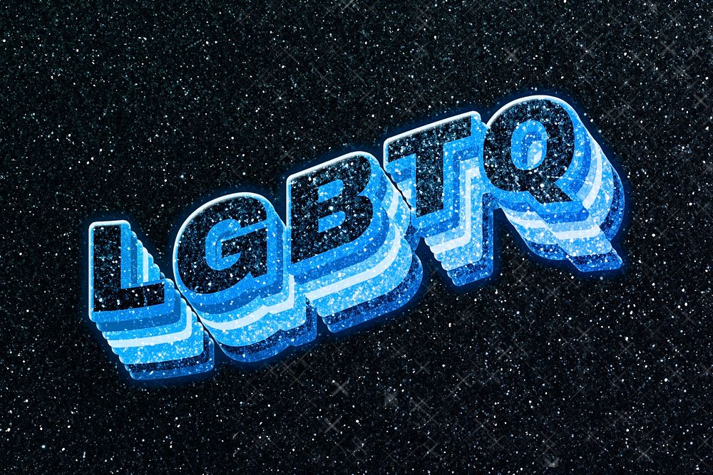 LGBTQ word 3d effect typeface sparkle glitter texture