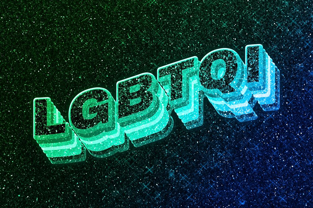 LGBTQI word 3d vintage wavy typography illuminated green font