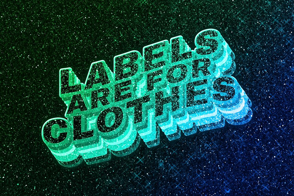 Labels are for clothes word 3d vintage wavy typography illuminated green font