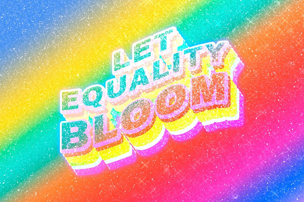 Let equality bloom word 3d effect typeface rainbow gradient