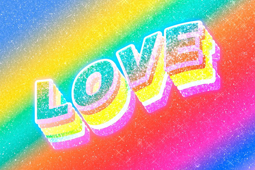 Love word 3d effect typeface rainbow gradient