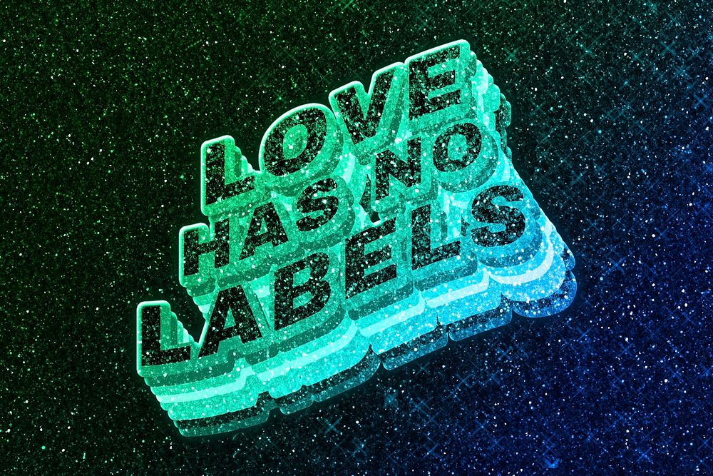 Love has no labels word 3d vintage wavy typography illuminated green font