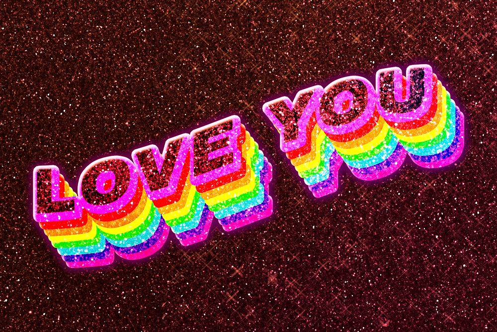 Love you word 3d vintage typography wavy rainbow
