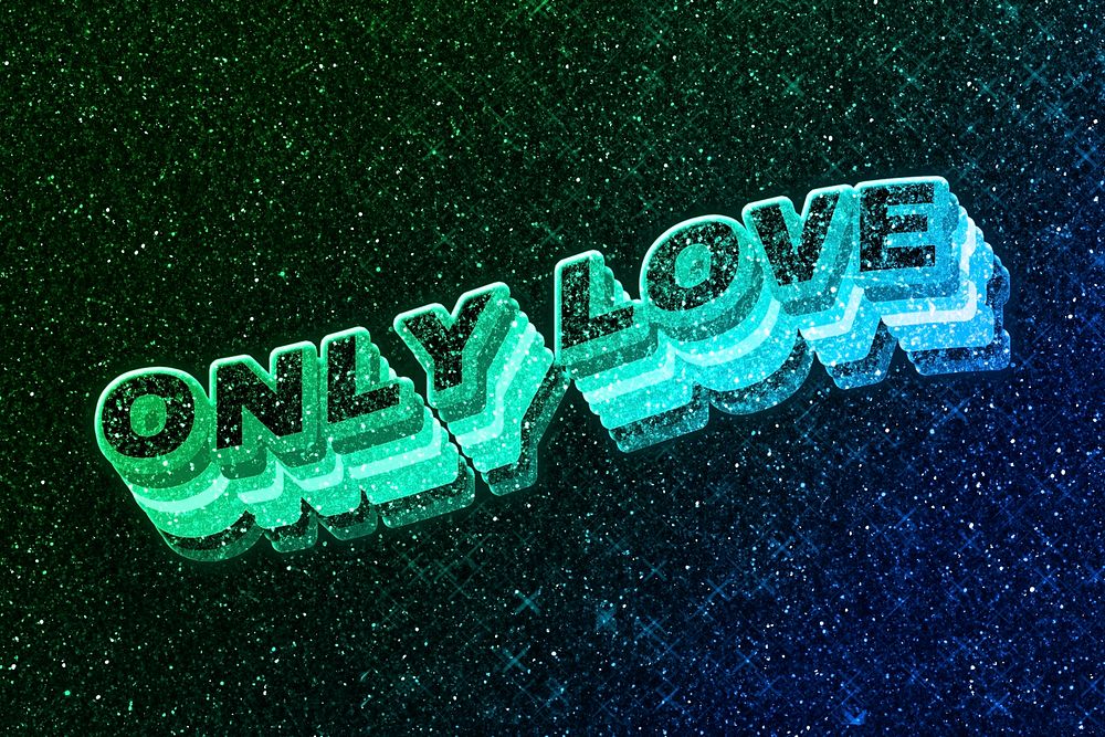 Only love word 3d vintage wavy typography