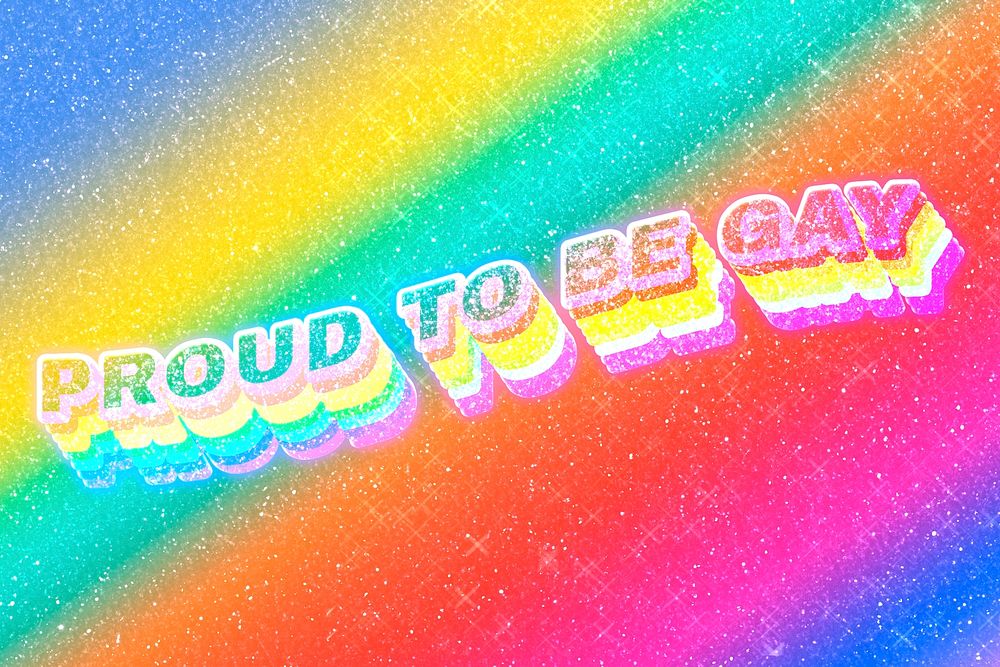 Proud to be gay word 3d effect typeface rainbow gradient