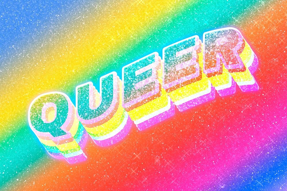 Queer word 3d effect typeface rainbow gradient