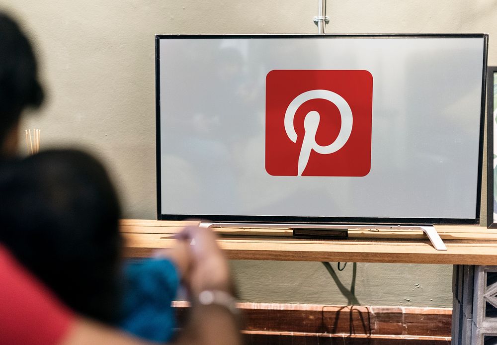 Pinterest logo on a TV screen. BANGKOK, THAILAND, 1 NOV 2018.