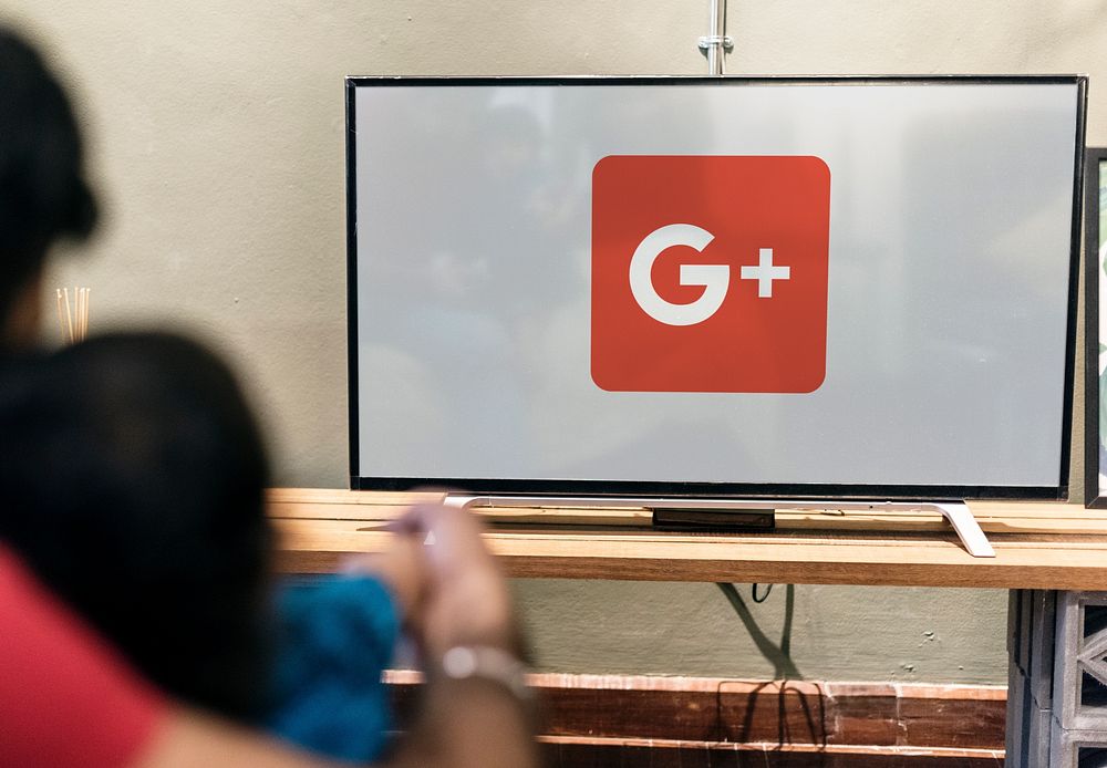 Google Plus application showing on a TV. BANGKOK, THAILAND, 1 NOV 2018.