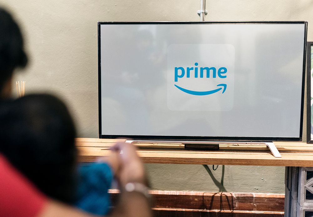 Amazon Prime Video logo showing on a TV. BANGKOK, THAILAND, 1 NOV 2018.