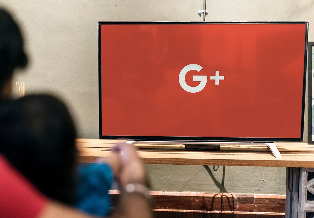 Google Plus application showing on a TV. BANGKOK, THAILAND, 1 NOV 2018.