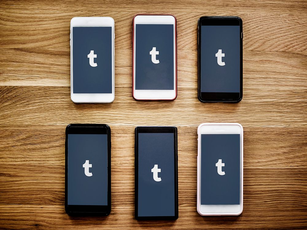 Tumblr logo showing on phones. BANGKOK, THAILAND, 1 NOV 2018.