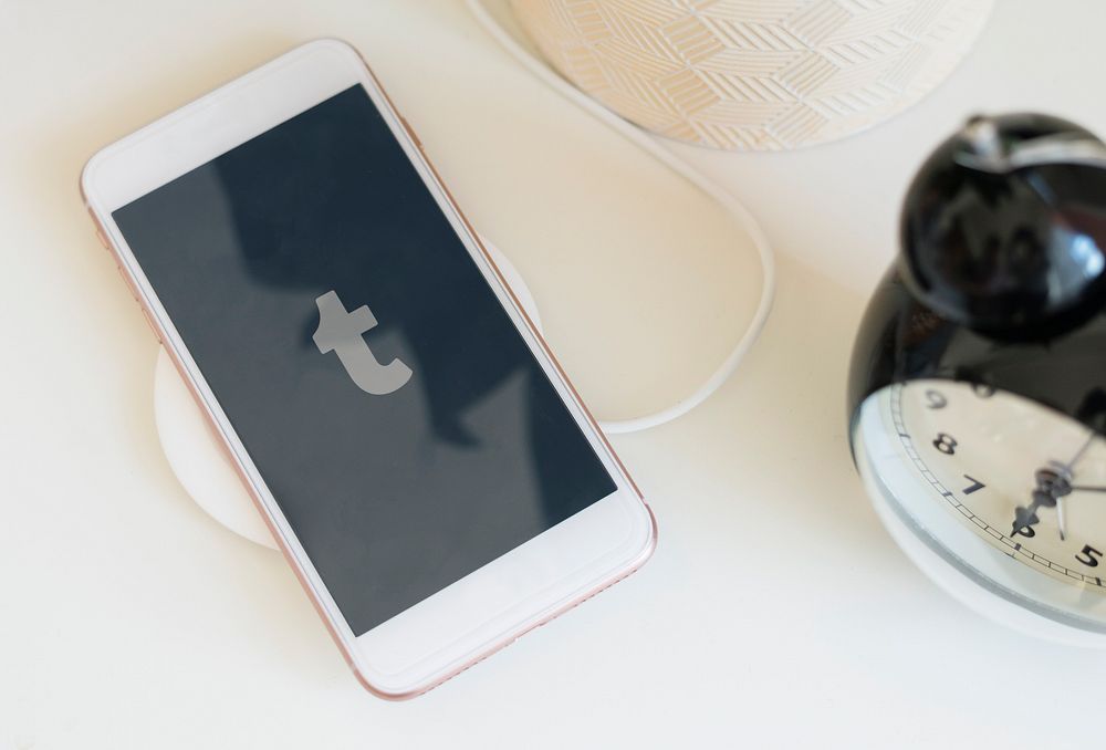 Tumblr logo showing on a phone while charging. BANGKOK, THAILAND, 1 NOV 2018.