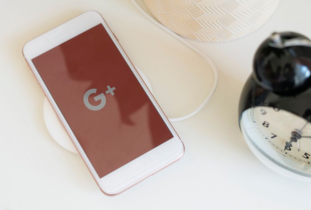 Google Plus logo showing on a charging mobile phone. BANGKOK, THAILAND, 1 NOV 2018.