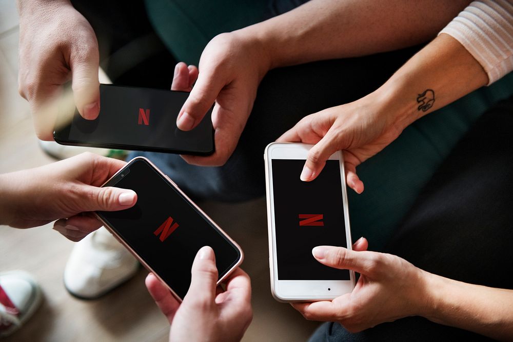 Netflix logo on mobile phones. BANGKOK, THAILAND, 1 NOV 2018.