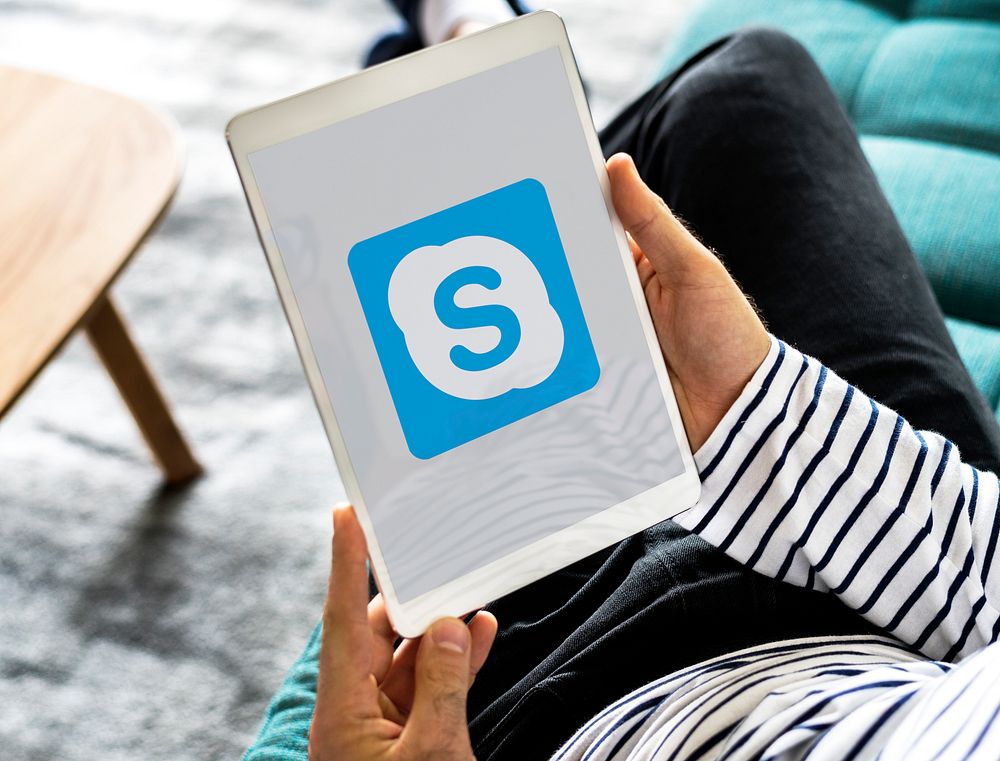 Skype logo showing on a digital tablet. BANGKOK, THAILAND, 1 NOV 2018.