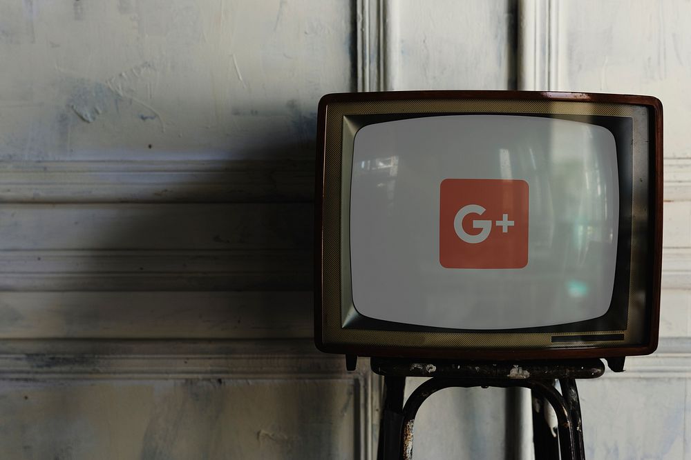 Google Plus logo showing on a television screen. BANGKOK, THAILAND, 1 NOV 2018.