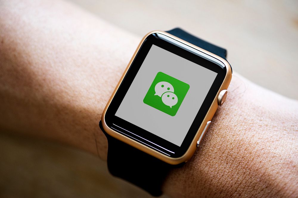 WeChat logo showing on a smartwatch. BANGKOK, THAILAND, 1 NOV 2018.