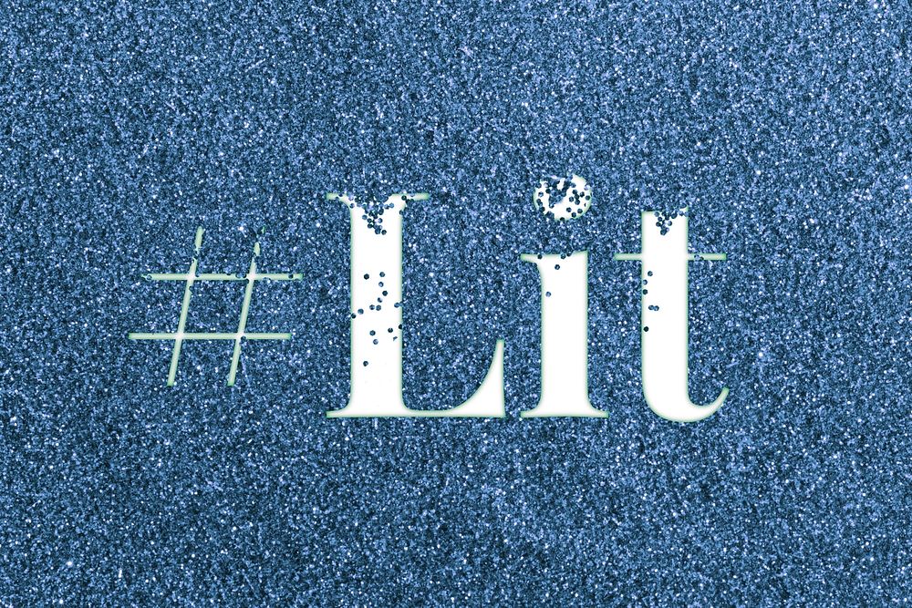 Glitter text hashtag lit blue sparkle font lettering