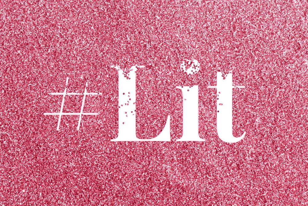 Rose glitter hashtag lit word typography festive effect