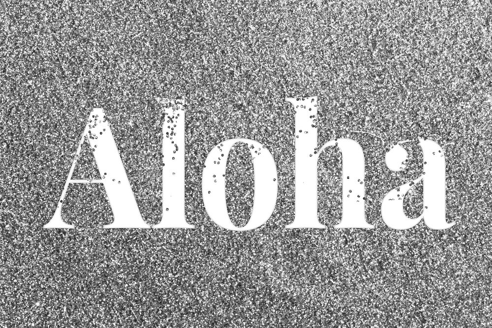 Aloha sparkle text gray glitter font lettering