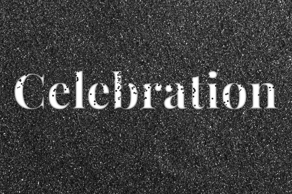 Glitter sparkle celebration lettering typography black