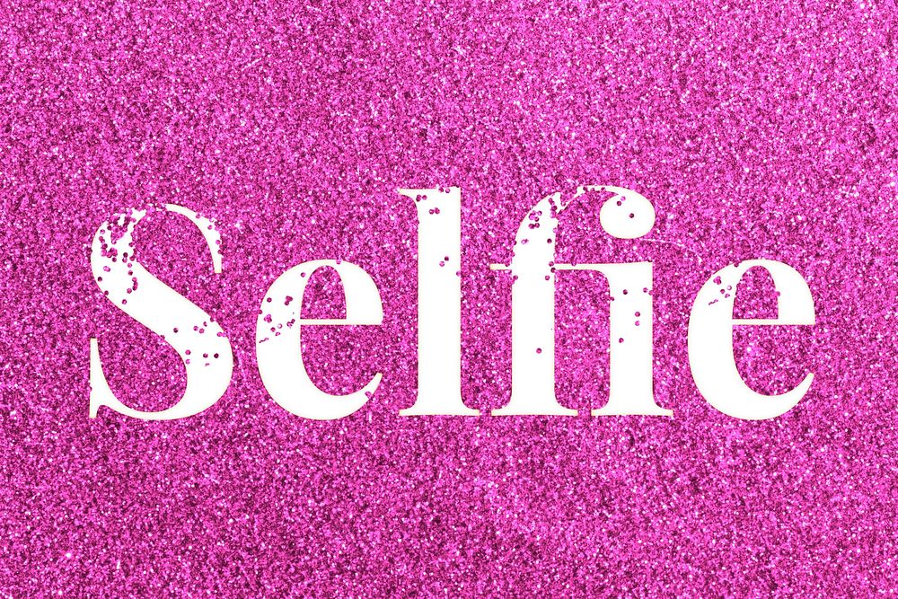 Selfie sparkle text pink glitter font lettering