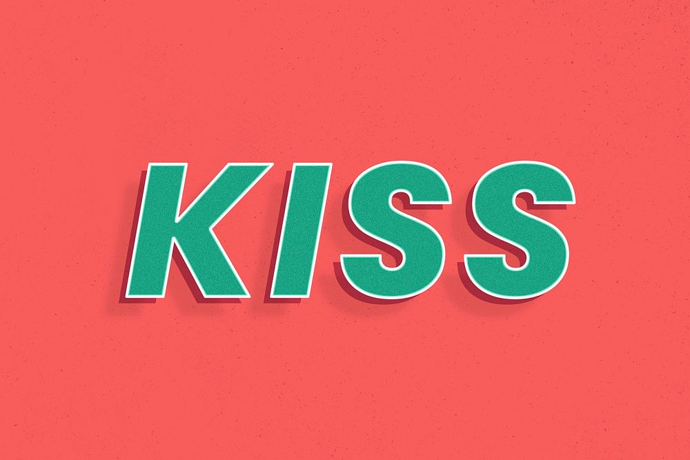3d effect kiss word retro typography lettering
