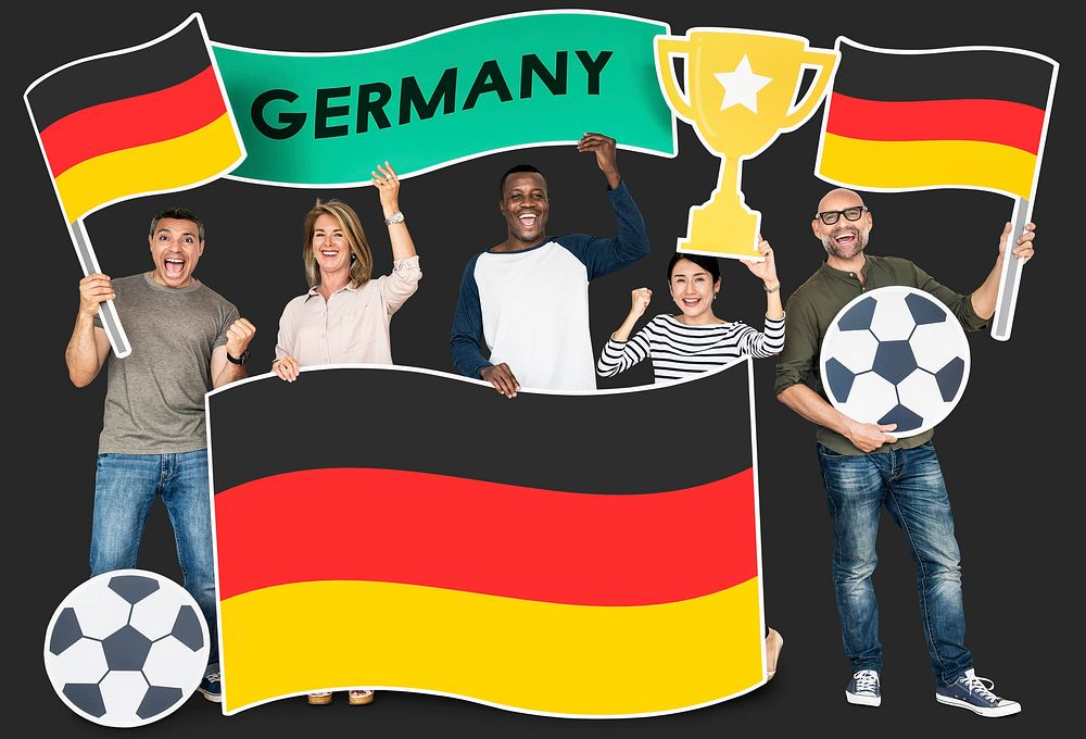 Diverse football fans holding the flag of Germany