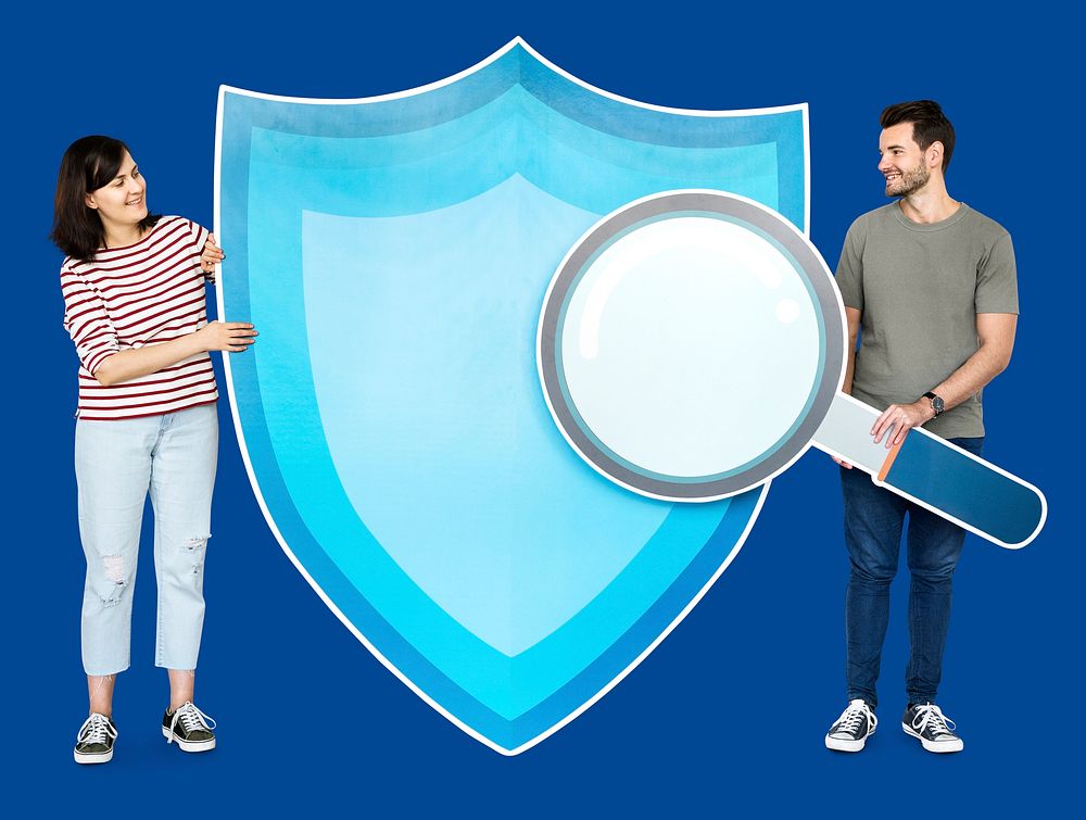 People with a magnifying glass and a shield icons