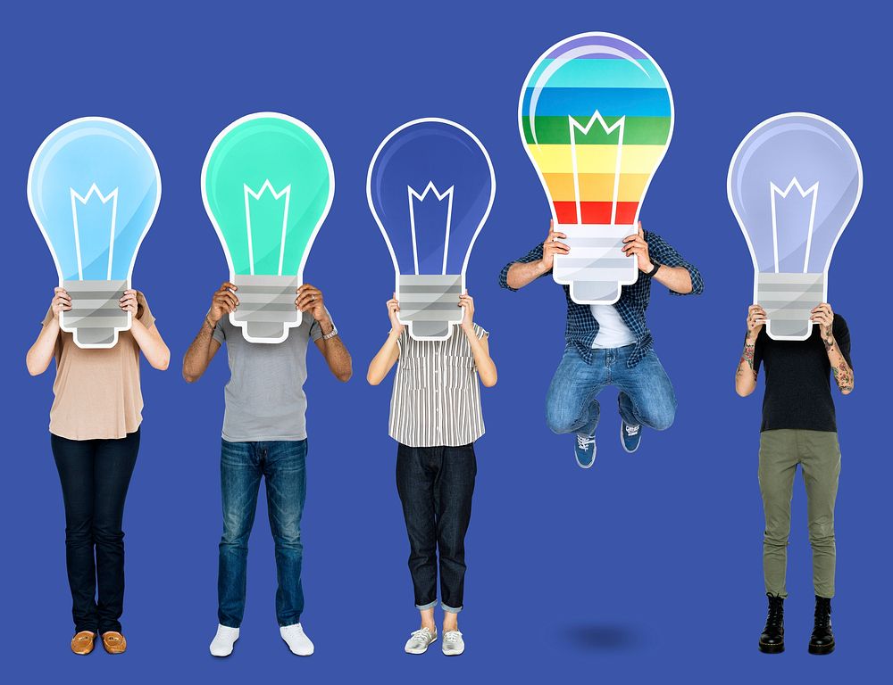 People holding light bulb icons