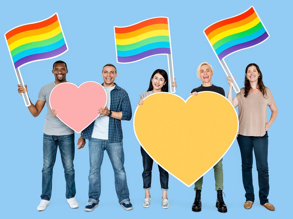 Diverse people holding LGBT flags
