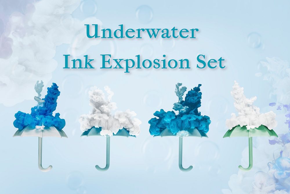 Blue underwater ink explosion template illustration set
