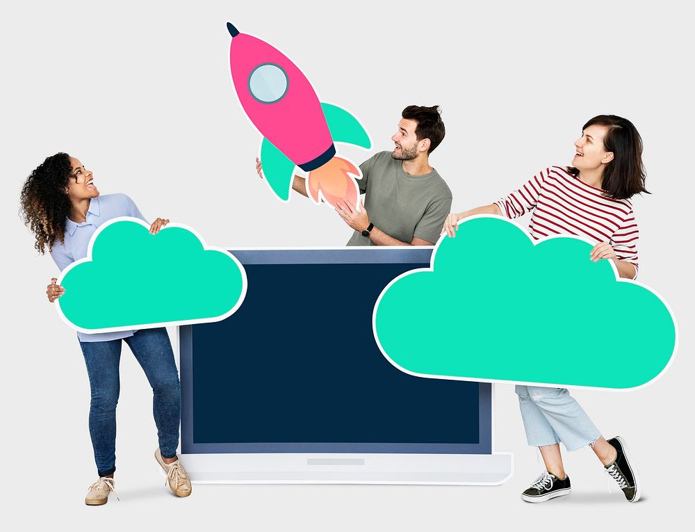Cloud storage and innovation concept shoot featuring a rocket icon