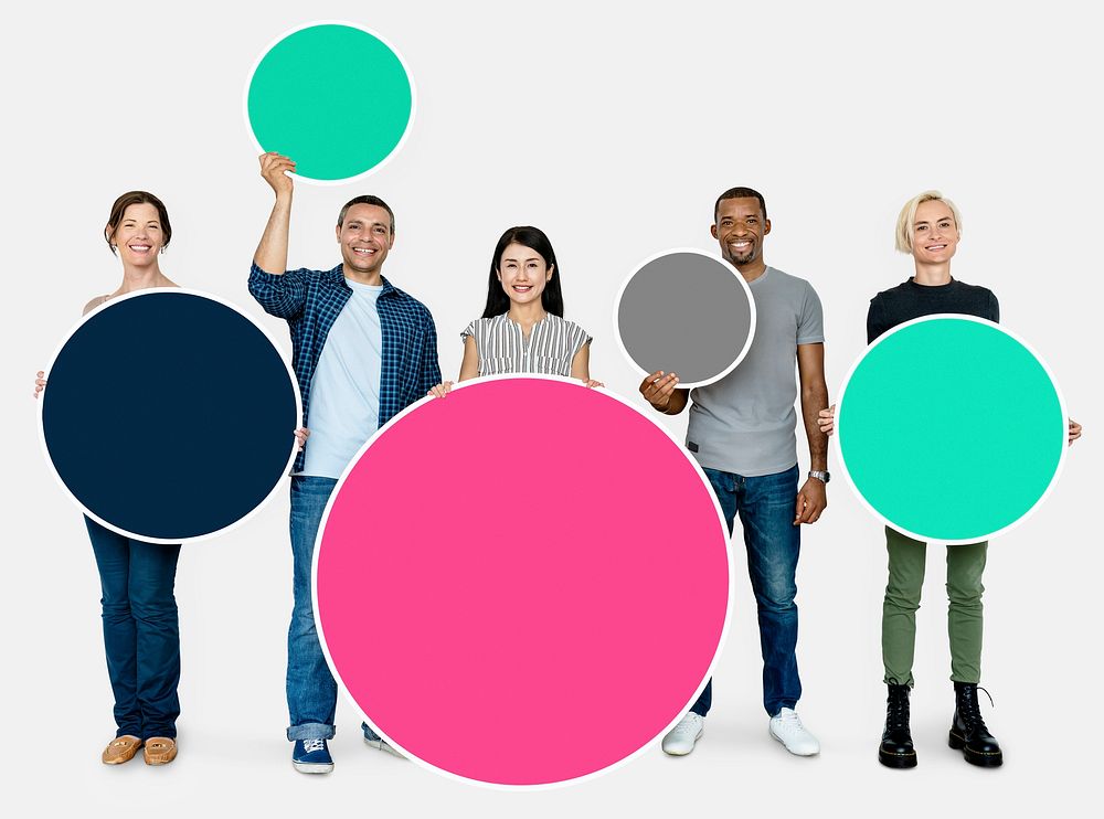 Diverse people holding colorful circles