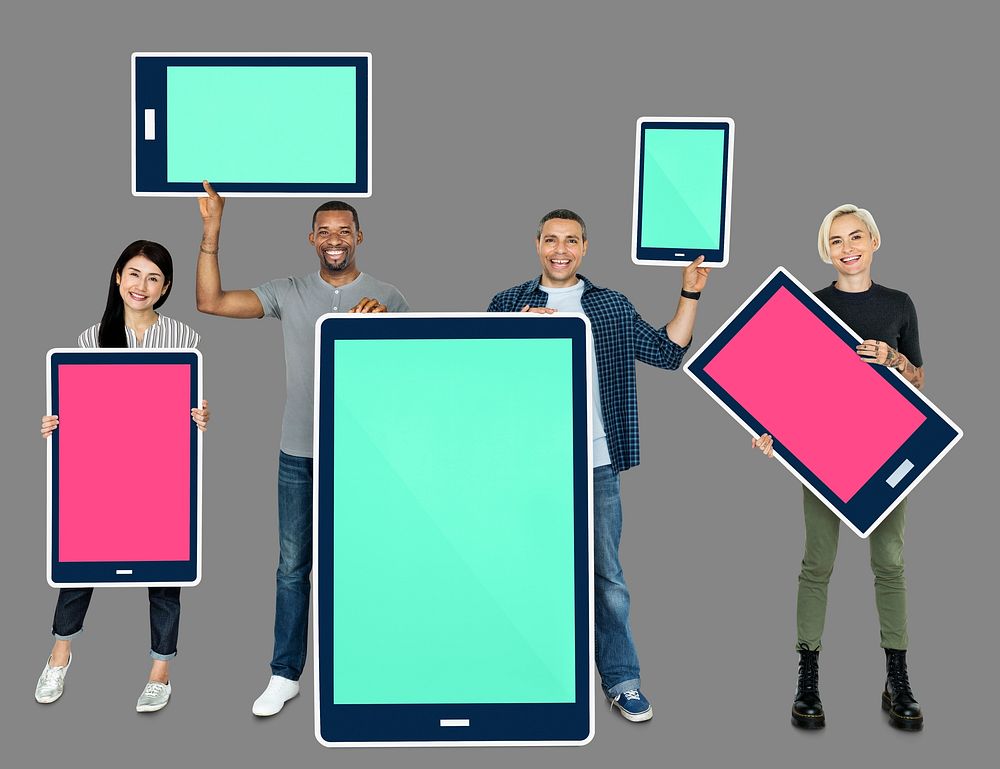 People holding digital tablet icons