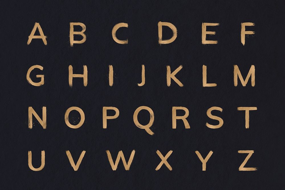 Brushed gold alphabet psd set typeface