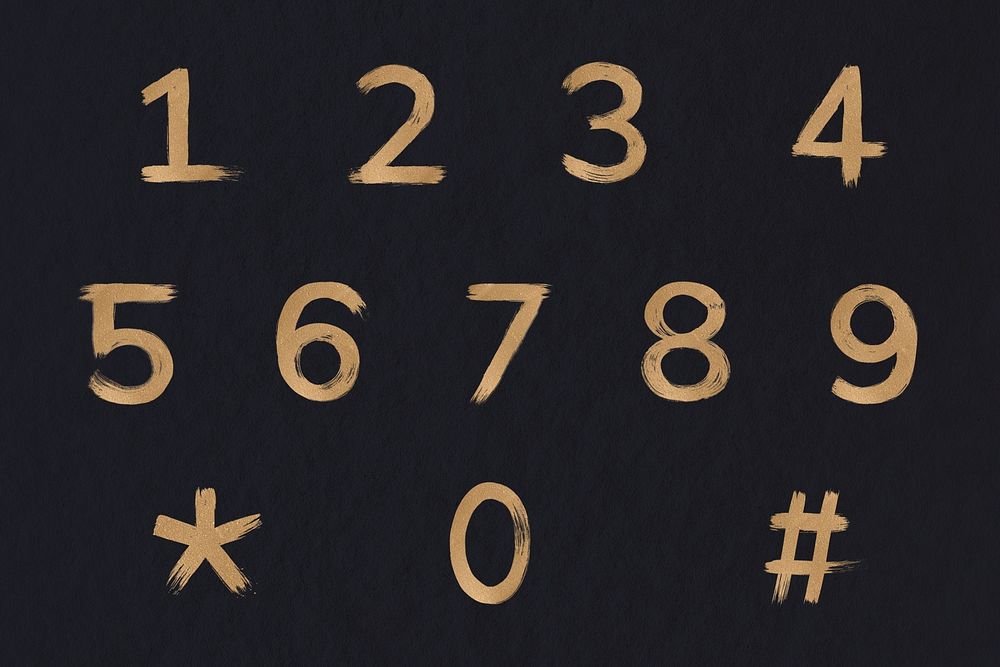 Metallic gold painted psd number typeface