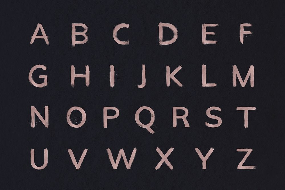 Rose gold alphabet psd brush stroke font
