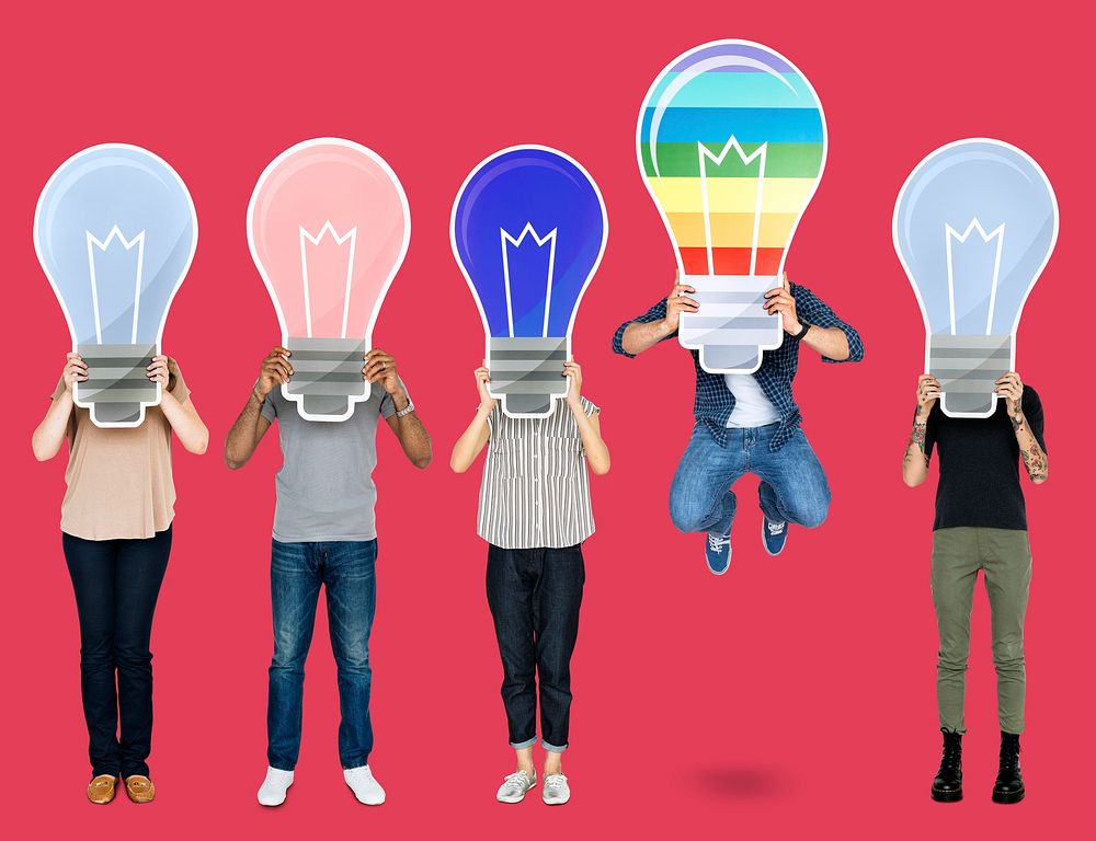 People holding light bulb icons