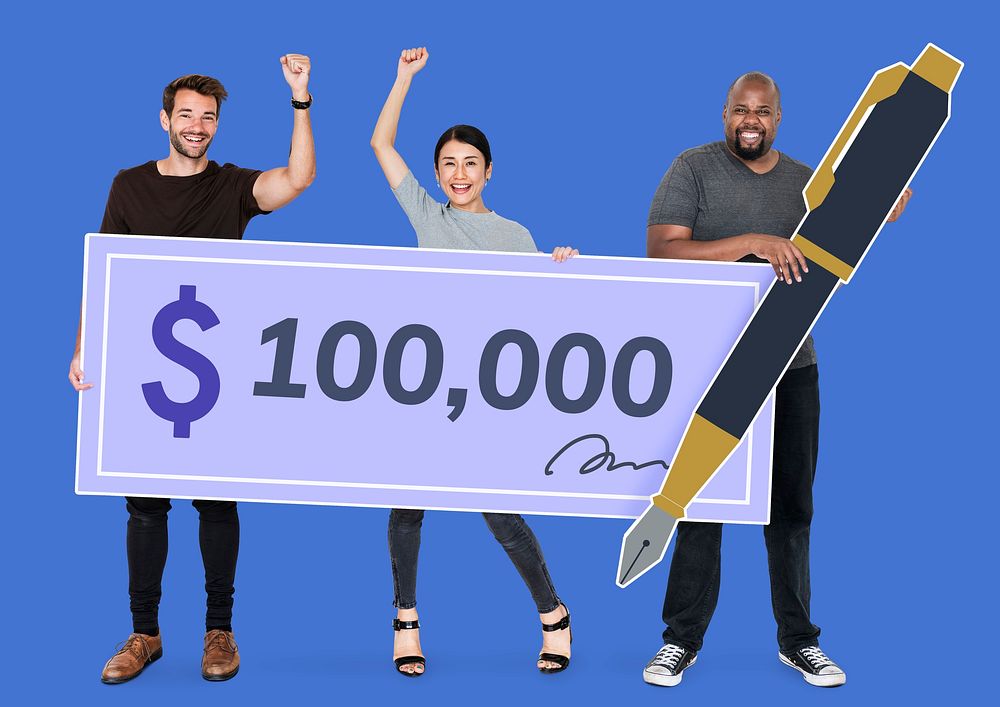 People holding a 100,000 dollar check