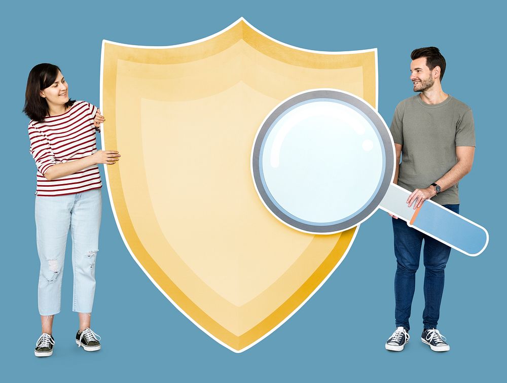 Couple with cyber security icons