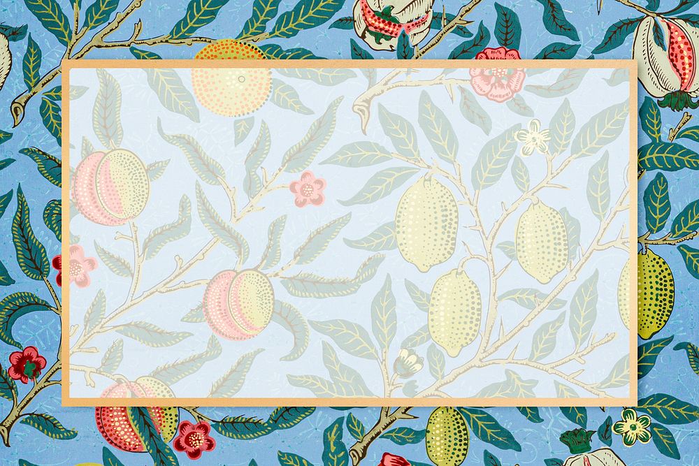 Vintage floral gold frame psd border William Morris pattern