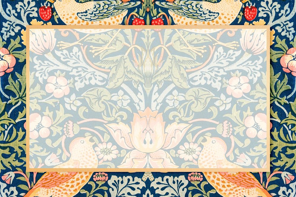 Vintage floral gold frame psd border William Morris pattern