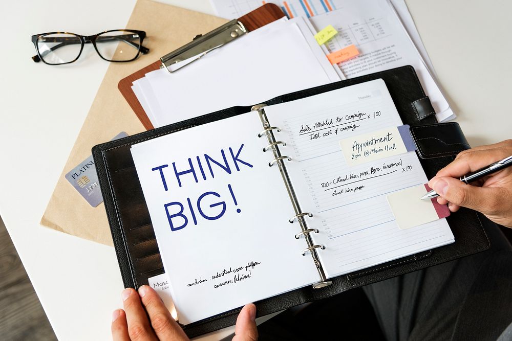 Phrase Think big written on a notebook