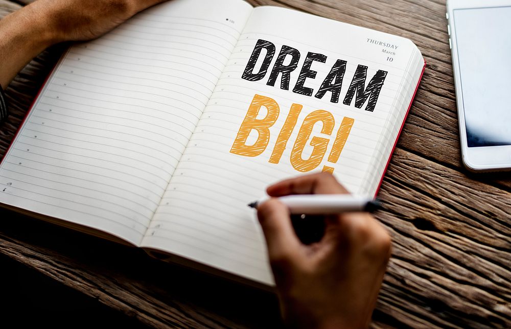 Phrase Dream big on a notebook