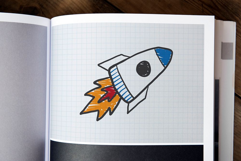 Rocket launch drawing on a magazine