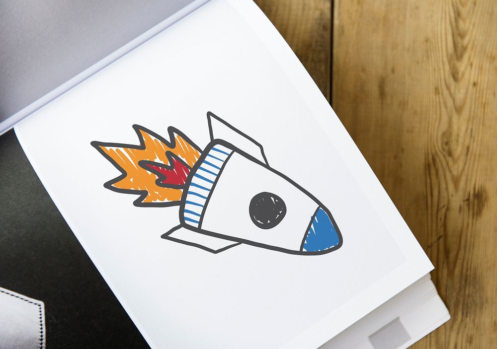 Rocket launch drawing on a book