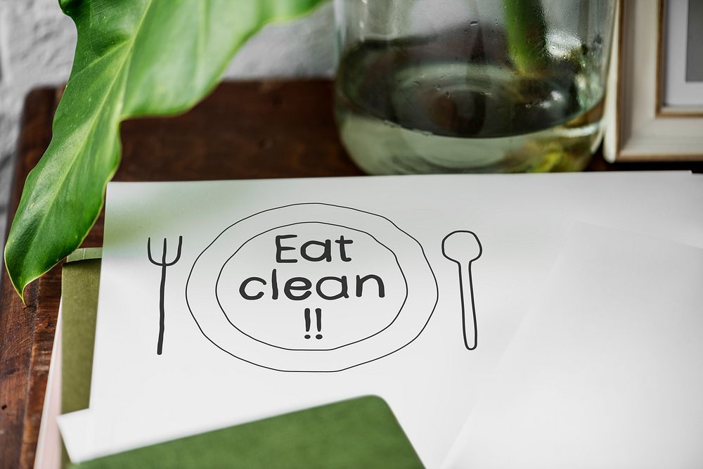 Eat clean food inspiration on written on a paper