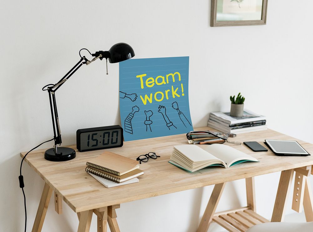 Minimal style workspace with a text Teamwork